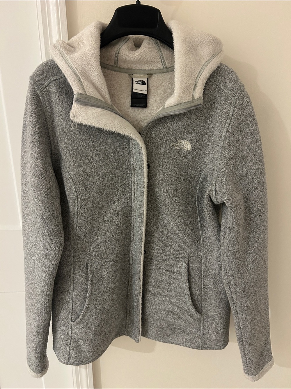 The North Face Women's Light Gray Teddy Fleece Hooded Jacket